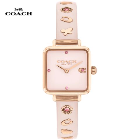 COACH 廣告款方形晶鑽手環式腕錶/22mm/粉紅X玫瑰金/CO14504309