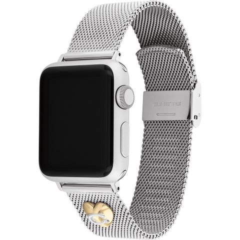 COACH 蔻馳 Apple Watch 錶帶 38/40/41mm 適用 米蘭鍊帶 C字愛心錶帶-銀色(不含手錶)