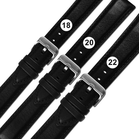 Watchband / 18.20.22 mm / 各品牌通用 義大利製 微防水 牛皮錶帶 黑色 ＃213-CC-01