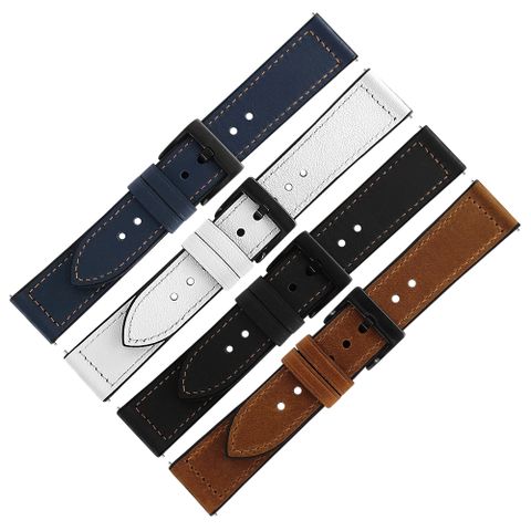 Watchband / 20.22 mm / 各品牌通用 經典復刻 真皮橡膠錶帶 黑/白/深藍/棕色