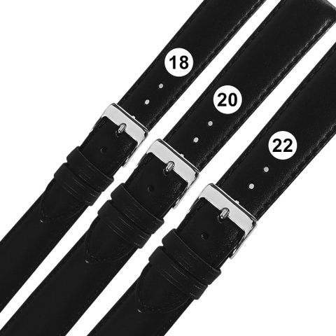 Watchband / 18.20.22mm / 各品牌通用 義大利進口 牛皮錶帶 黑色 / 213-II-10