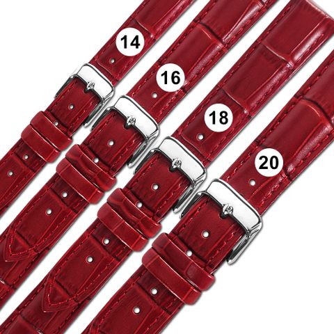 Watchband / 14.16.18.20mm / 各品牌通用 細緻柔軟 壓紋真皮錶帶 紅色/ 601-DB-05