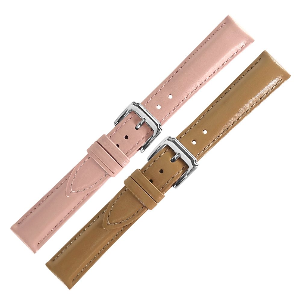 Watchband Watchband / 16.18.20mm / 各品牌通用 細緻柔軟 百搭款 真皮錶帶 櫻花粉色/奶茶色 / 601-B