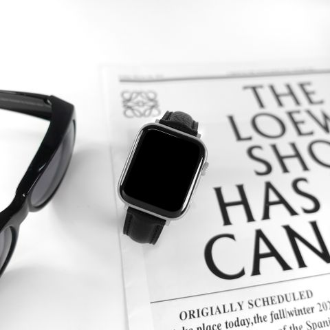 Apple Watch 全系列通用錶帶 蘋果手錶替用錶帶 細緻柔軟 牛皮錶帶 黑色 ＃213-VT-10