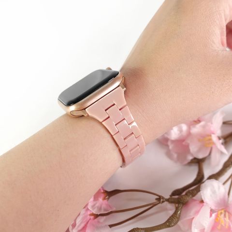 Apple Watch 全系列通用錶帶 蘋果手錶替用錶帶 純色樹脂 壓克力錶帶 粉色 #858-201SP-PK