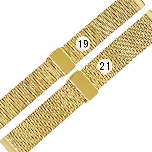 Watchband  / 19.21mm / 各品牌通用 細緻透亮 快拆型 穿壓扣 米蘭編織不鏽鋼錶帶 金色 #836-21-GD