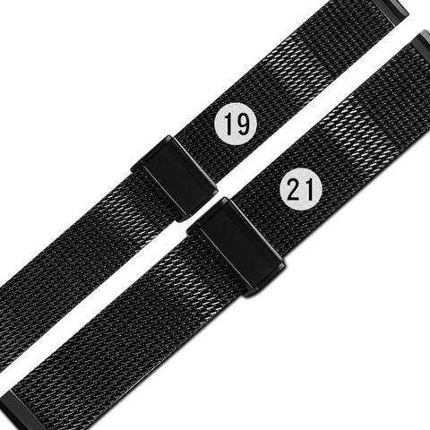 Watchband / 19.21mm / 各品牌通用 細緻透亮 快拆型 穿壓扣 米蘭編織不鏽鋼錶帶 黑色 #836-21-BK