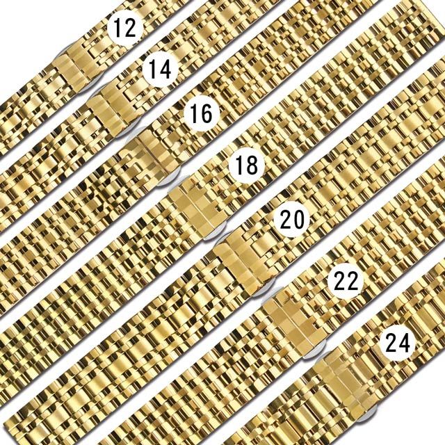 Watchband  / 12.14.16.18.20.22.24mm / 各品牌通用 亮光色澤 蝴蝶雙壓扣 不鏽鋼錶帶 金色 #852-42-GD