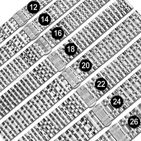 Watchband / 12.14.16.18.20.22.24.26mm / 各品牌通用 亮光色澤 蝴蝶雙壓扣 不鏽鋼錶帶 銀色 852-42-SR