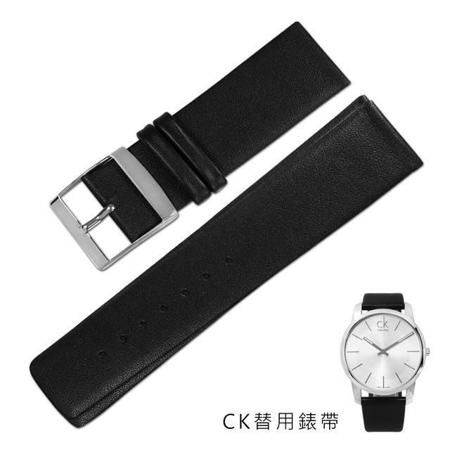 Watchband  / 22x20mm / Calvin Klein 真皮皮革替用錶帶-附扣頭 黑色