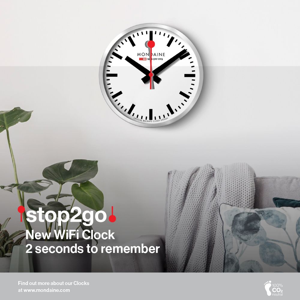 Mondaine 瑞士國鐵 Stop2go WiFi智能鐘/25cm 靜音鐘 自動對時 (CLOCK25S11)