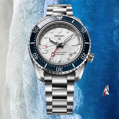 SEIKO 精工 Prospex 60週年紀念 三日鍊 GMT潛水陶瓷機械錶-白x藍/42mm(SPB519J1/6R54-00P0S)