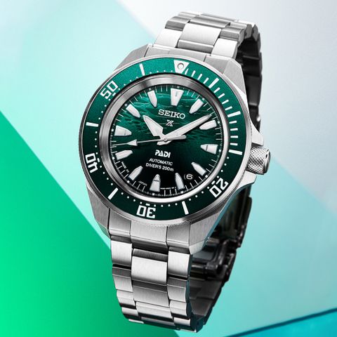SEIKO 精工 PROSPEX 幕府武士200米潛水錶/綠X銀/41.7mm (4R35-06K0G/SRPL53K1)