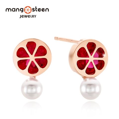 MANGO 【 steen】Earrings韓國氣質佳人時尚極光S925純銀鏤空款耳環-珍珠紅/MJ0001S-ERGR/台灣總代理公司貨