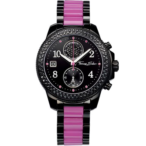 Thomas Sabo It Girl 艾菲爾鐵塔計時玻麗手錶-黑x紫 WA0128