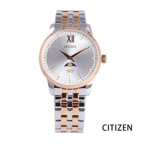 CITIZEN 星辰 /月相錶/日本機芯/不鏽鋼手錶/銀白x鍍玫瑰金-AK5006-58A/42mm(平行輸入)