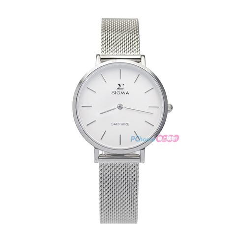 【SIGMA】簡約時尚 藍寶石鏡面 米蘭錶帶女錶 1738L-2 白/銀 30mm 平價實惠好選擇