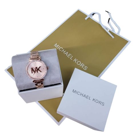 Michael Kors 經典大LOGO晶鑽手錶玫瑰金送禮組(贈原廠紙袋送禮)