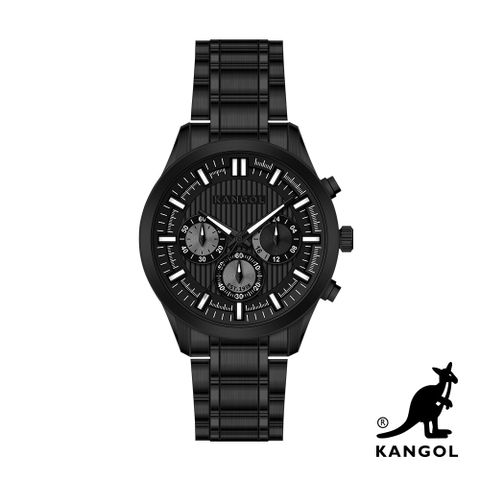 KANGOL紳士經典三眼造型鋼鍊錶-黑曜石 KG73741-02H