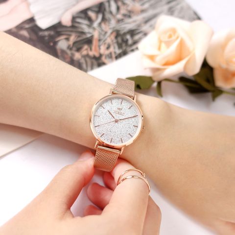 MIRRO 米羅 / 6115KL-RSR / 閃耀星沙 藍寶石水晶玻璃 米蘭編織不鏽鋼手錶 白x鍍玫瑰金 32mm