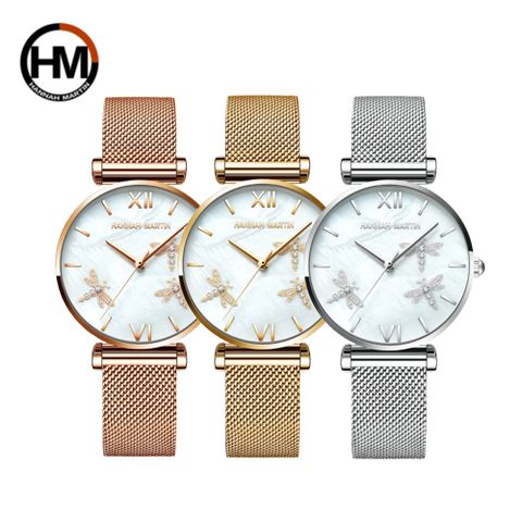 HANNAH-MARTIN 滿天星系列小蜻蜓珍珠貝米蘭帶女錶 HM-1531-W