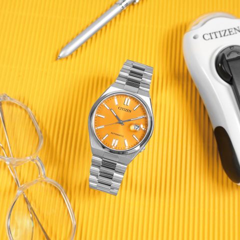 CITIZEN / NJ0150-81Z / 簡約時尚 機械錶 自動上鍊 日期 不鏽鋼手錶 黃色 40mm