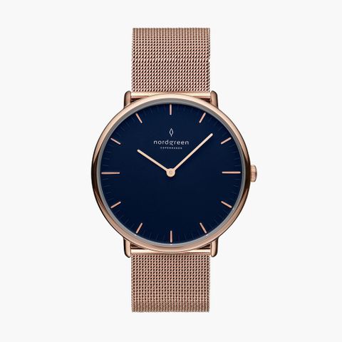 Nordgreen Native本真 藍面玫瑰金米蘭帶腕錶36mm(NR36RGMERONA)
