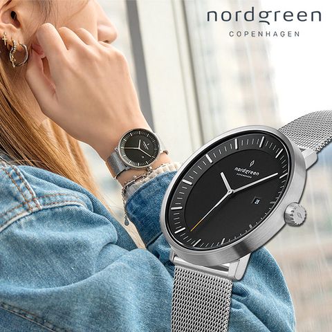 【Nordgreen】ND手錶 x Christopher 限量聯名款 月光銀殼×黑面 月光銀米蘭錶帶(PH36SIMESIBLCH)