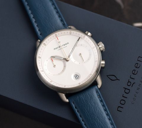 【Nordgreen】ND手錶 Pioneer 先鋒 42mm 月光銀殼×白面 北歐藍純素皮革錶帶(PI42SIVENAXX)