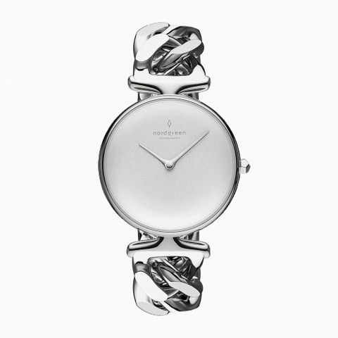 【Nordgreen】ND手錶 Unika 獨特 28mm 月光銀殼×白面 月光銀鏈條錶帶(UN28SICHSIXX)