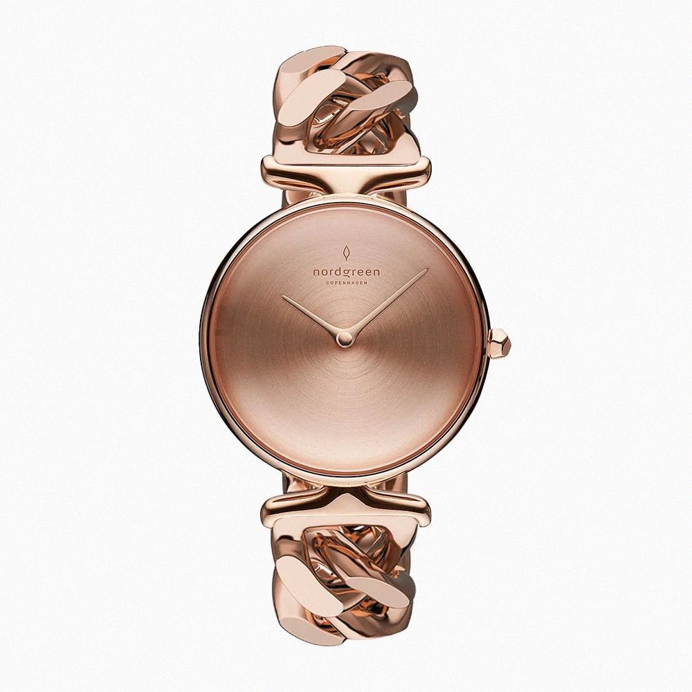 Nordgreen】ND手錶Unika 獨特32mm 玫瑰金殼×磨砂金屬面玫瑰金鏈條錶帶