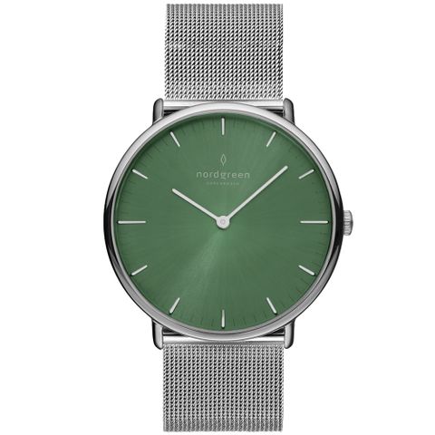 【Nordgreen】ND手錶 Native 本真 40mm 月光銀殼×橄欖綠面 月光銀米蘭錶帶(NR40SIMESIOG)