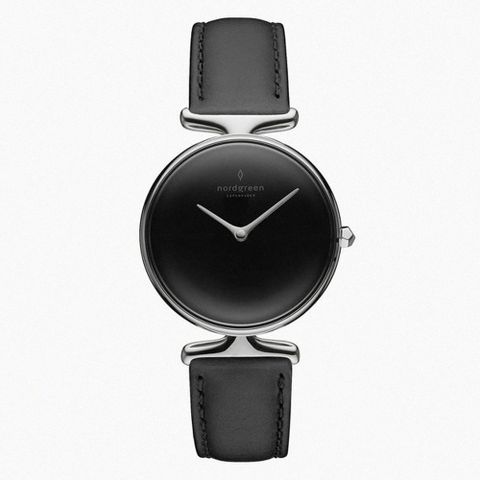 【Nordgreen】ND手錶 Unika 獨特 32mm 月光銀殼×黑面 極夜黑真皮錶帶(UN32SILEBLBL)