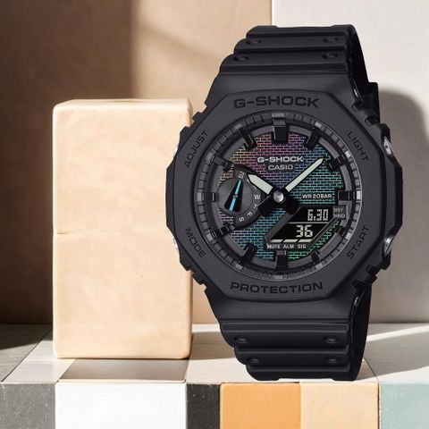 CASIO 卡西歐 G-SHOCK 彩色磚牆系列 八角雙顯手錶 學生錶 GA-2100RW-1A