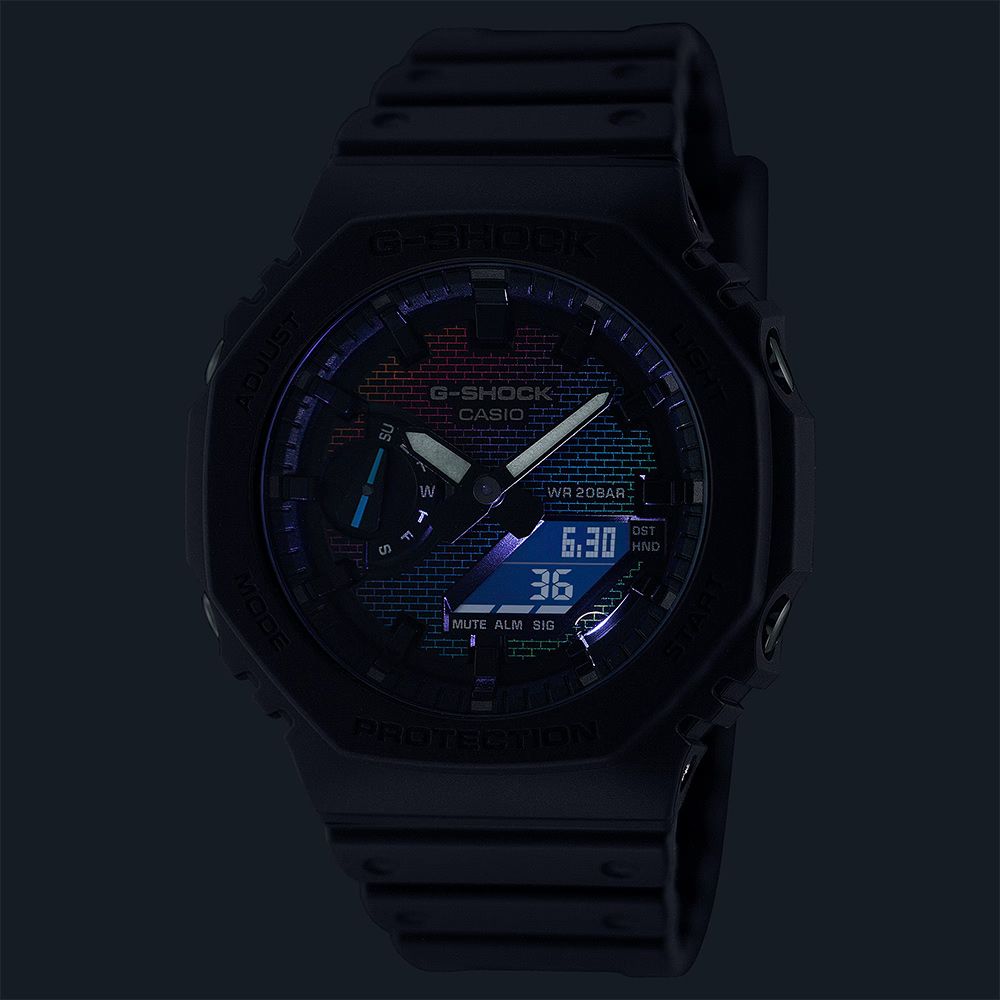 CASIO 卡西歐 G-SHOCK 彩色磚牆系列 八角雙顯手錶 學生錶 GA-2100RW-1A