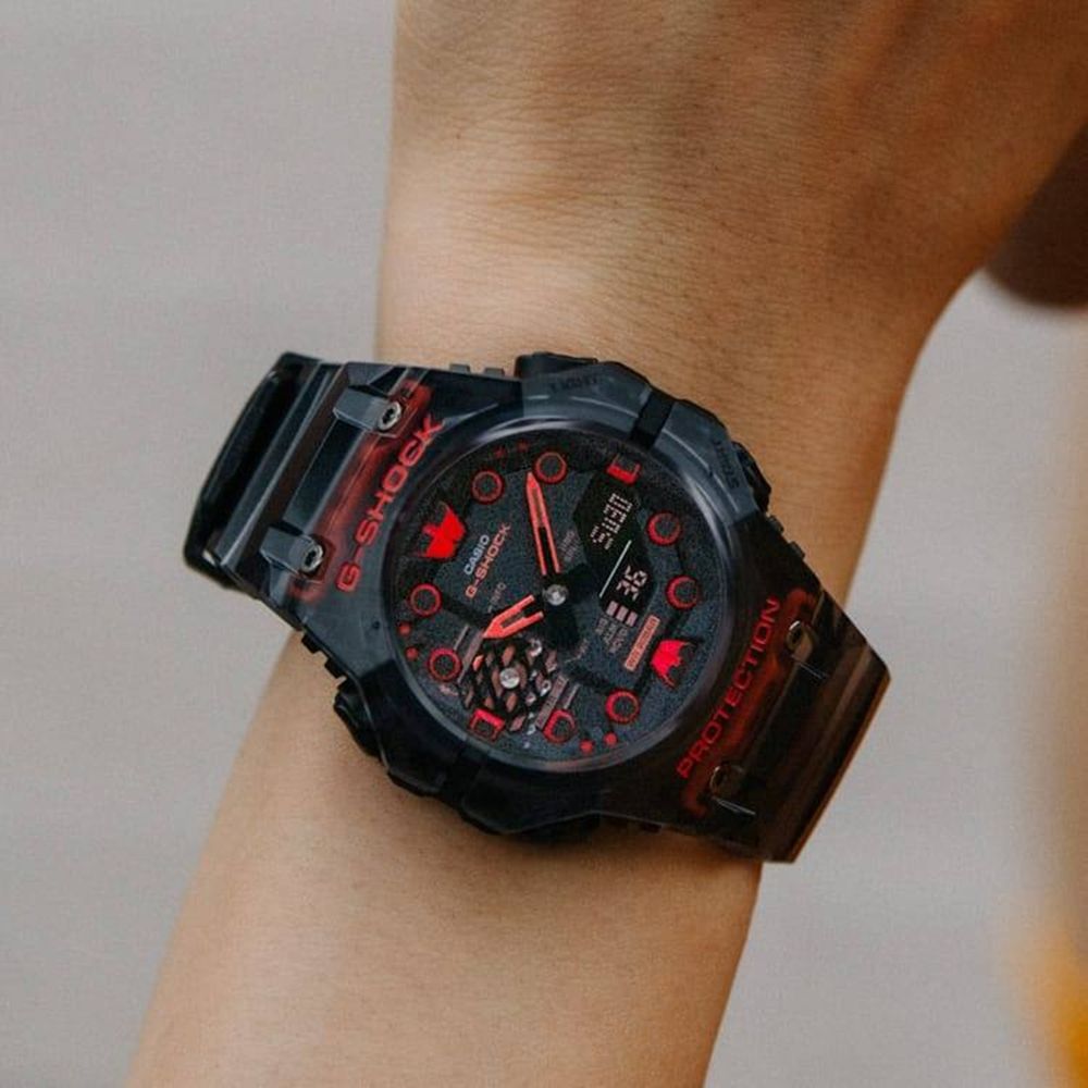 CASIO 卡西歐 G-SHOCK 藍牙 碳纖維核心防護 半透明 電競黑紅雙顯錶款 GA-B001G-1A_46mm