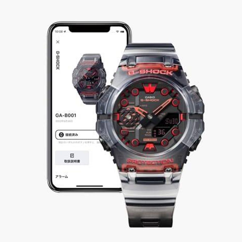 CASIO 卡西歐 G-SHOCK 藍牙 碳纖維核心防護 半透明 電競黑紅雙顯錶款 GA-B001G-1A_46mm