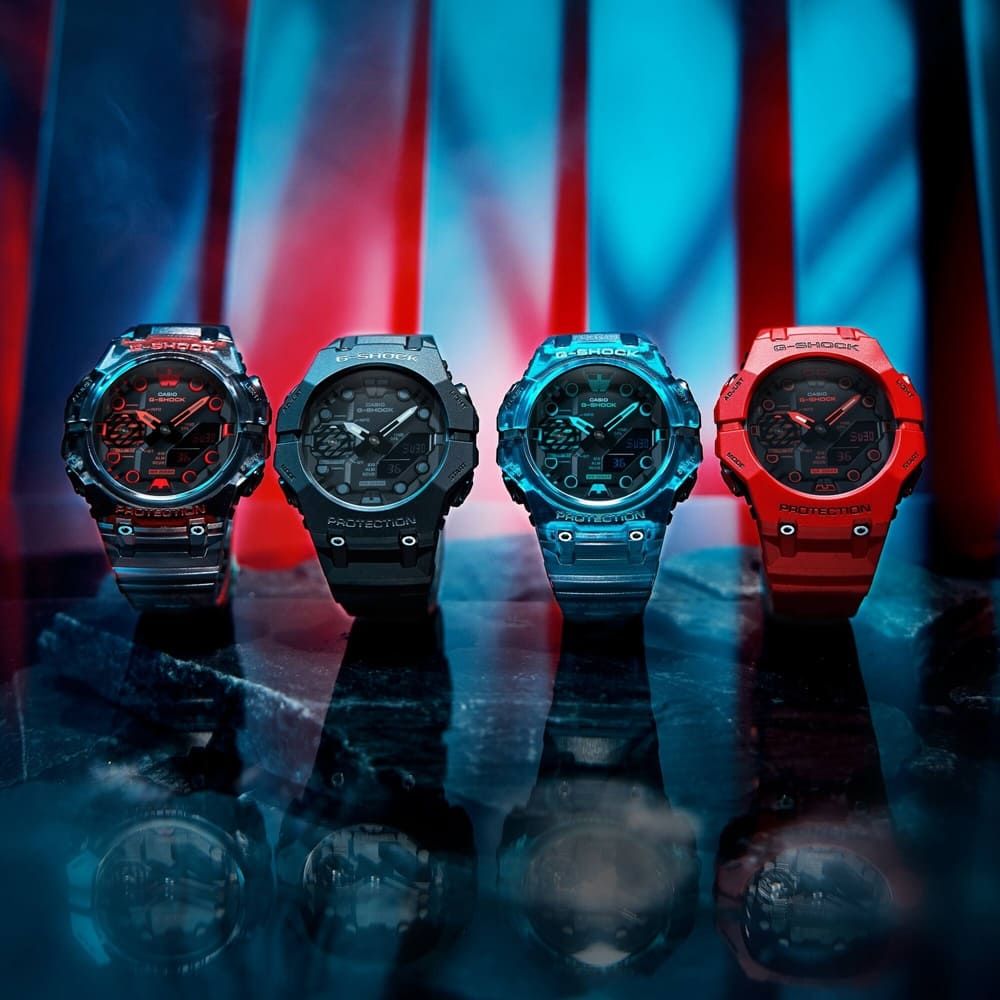 CASIO 卡西歐 G-SHOCK 藍牙 碳纖維核心防護 半透明 電競黑紅雙顯錶款 GA-B001G-1A_46mm