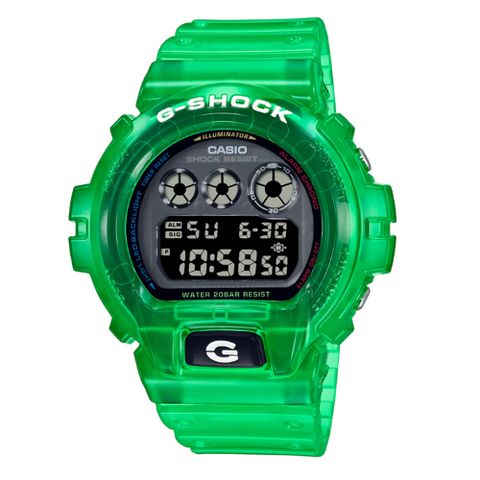 CASIO 卡西歐 G-SHOCK 復古懷舊 半透明繽紛三眼數位電子錶 綠 DW-6900JT-3_50mm