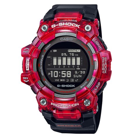 CASIO 卡西歐 G-SHOCK 炫彩音浪 藍芽 搶眼紅 半透明 雙顯系列 GBD-100SM-4A1_49.3mm