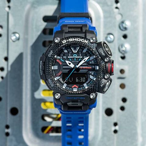 CASIO 卡西歐 G-SHOCK 藍芽 碳纖維多功能飛行錶 藍 GR-B200-1A2_54.1mm