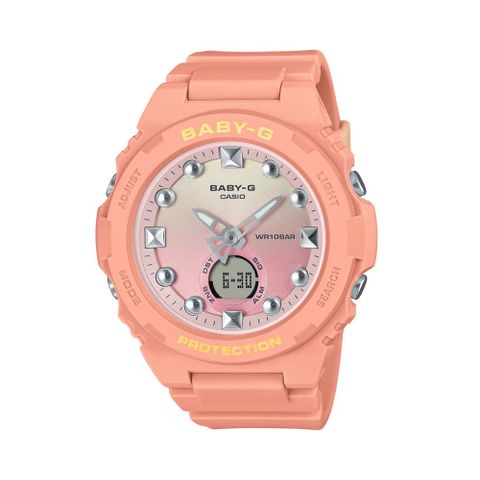 【CASIO 卡西歐】BABY-G 漸變冬日色彩 繽紛閃耀雙顯錶款 橘 BGA-320-4A1_42.4mm