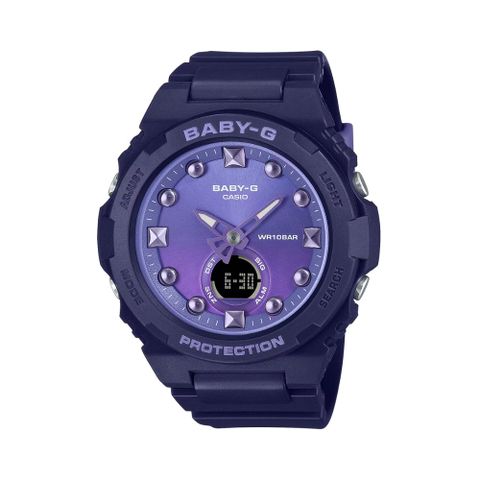 【CASIO 卡西歐】BABY-G 漸變冬日色彩 繽紛閃耀雙顯錶款 紫 BGA-320-2A_42.4mm