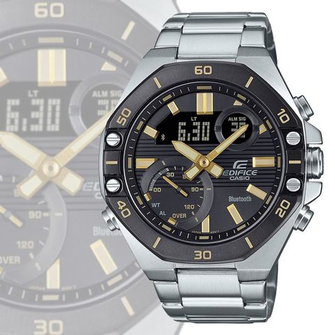 CASIO 卡西歐 EDIFICE 智慧藍芽連結 賽車設計八角形雙顯錶 ECB-10DB-1A9