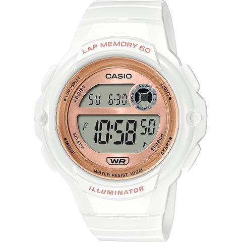 CASIO 卡西歐 運動慢跑女錶-白x玫瑰金 LWS-1200H-7A2V