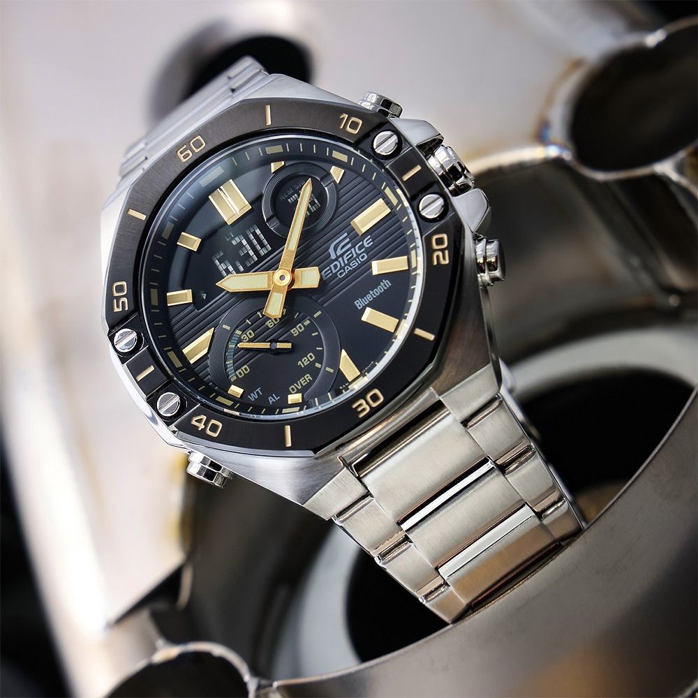 CASIO 卡西歐 EDIFICE 八角形賽車風格藍芽手錶 ECB-10DB-1A9