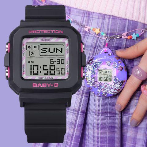 CASIO 卡西歐 BABY-G+PLUS聯名 酷洛米錶殼吊飾電子錶 BGD-10KKM-1