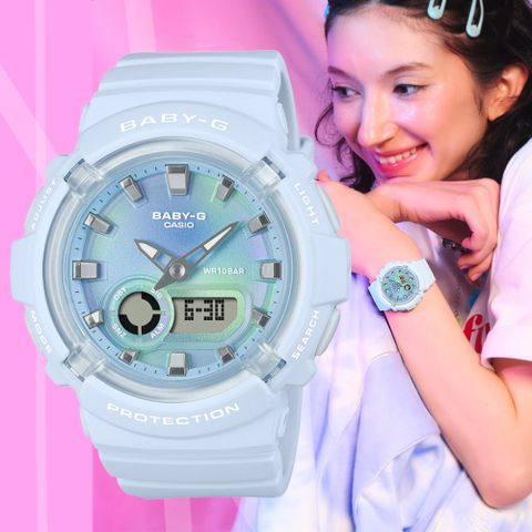 CASIO 卡西歐 BABY-G 柔和俏皮 扎染圖案 雙顯錶-冰藍 BGA-280TD-2A