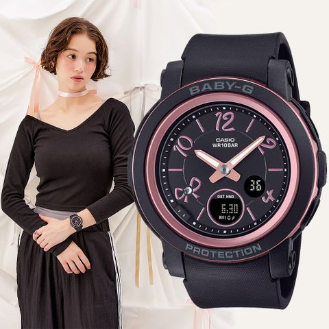 CASIO 卡西歐 BABY-G 緞帶雙顯女錶-黑/粉色 BGA-290RA-1A