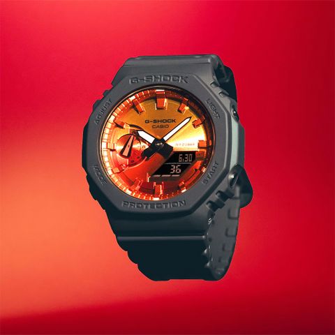 CASIO 卡西歐 G-SHOCK 熾熱火焰系列 八角雙顯手錶 GA-2100FL-8A